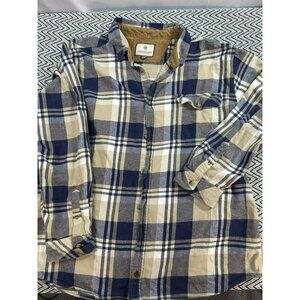 Legendary Whitetails Men's 2XT Plaid Flannel Shirt Corduroy Accents Beige & Blue